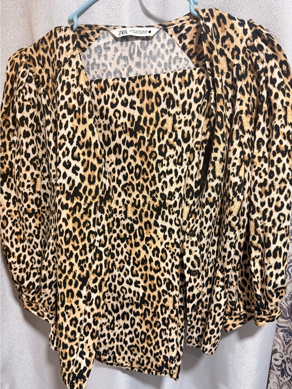 Zara Leopard-Print Puff Sleeve Blouse in Tan and Black SET